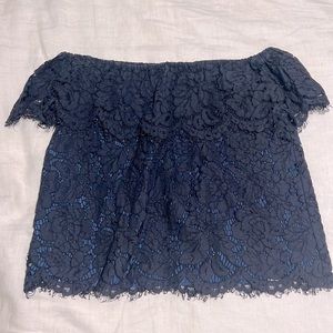 Navy lace off the should top